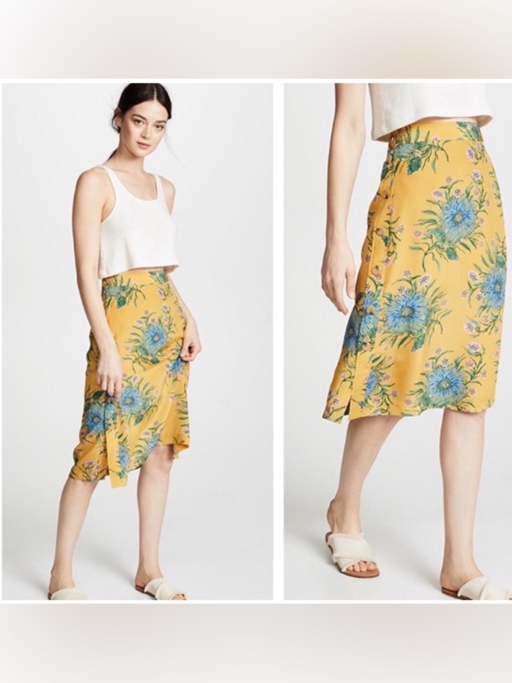 MADEWELL Silk Side Button Skirt In Painted Blooms